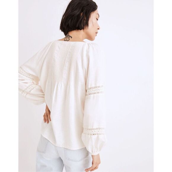 NWT Madewell‎ Linen Blend Pintuck Cream Peasant Top Size 2X *Sold Out Online* - Picture 3 of 9